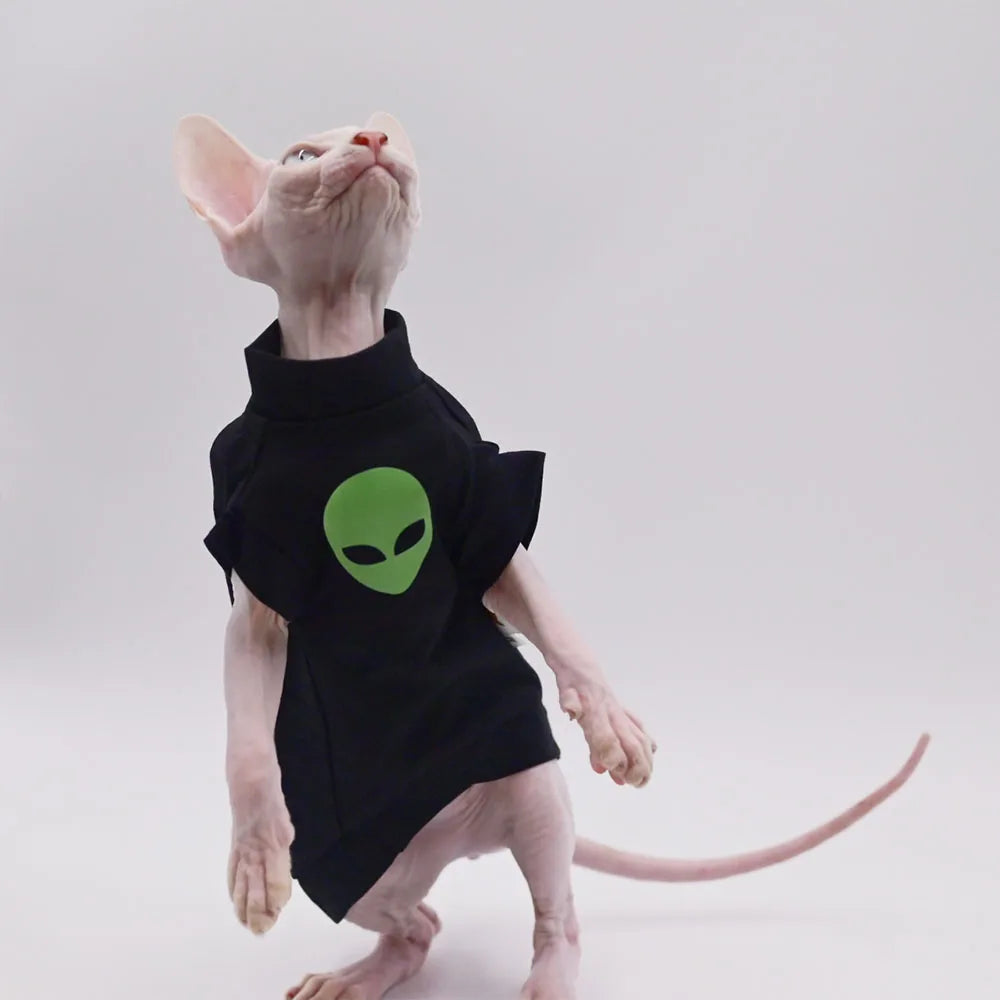 Cat Clothes for Sphynx Fashion Black Cotton Coat for Cat Striped Winter T-shirt For Devon Rex Soft cotton T-shirt Cat costume - Play Paws Toys