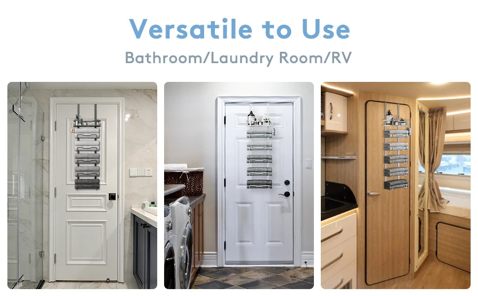 Hanging Towel Racks For Bathroom No Drill - 6-Tier Over The Door Bath Towel Storage Organizer For Small Bathrooms - Tiered Back