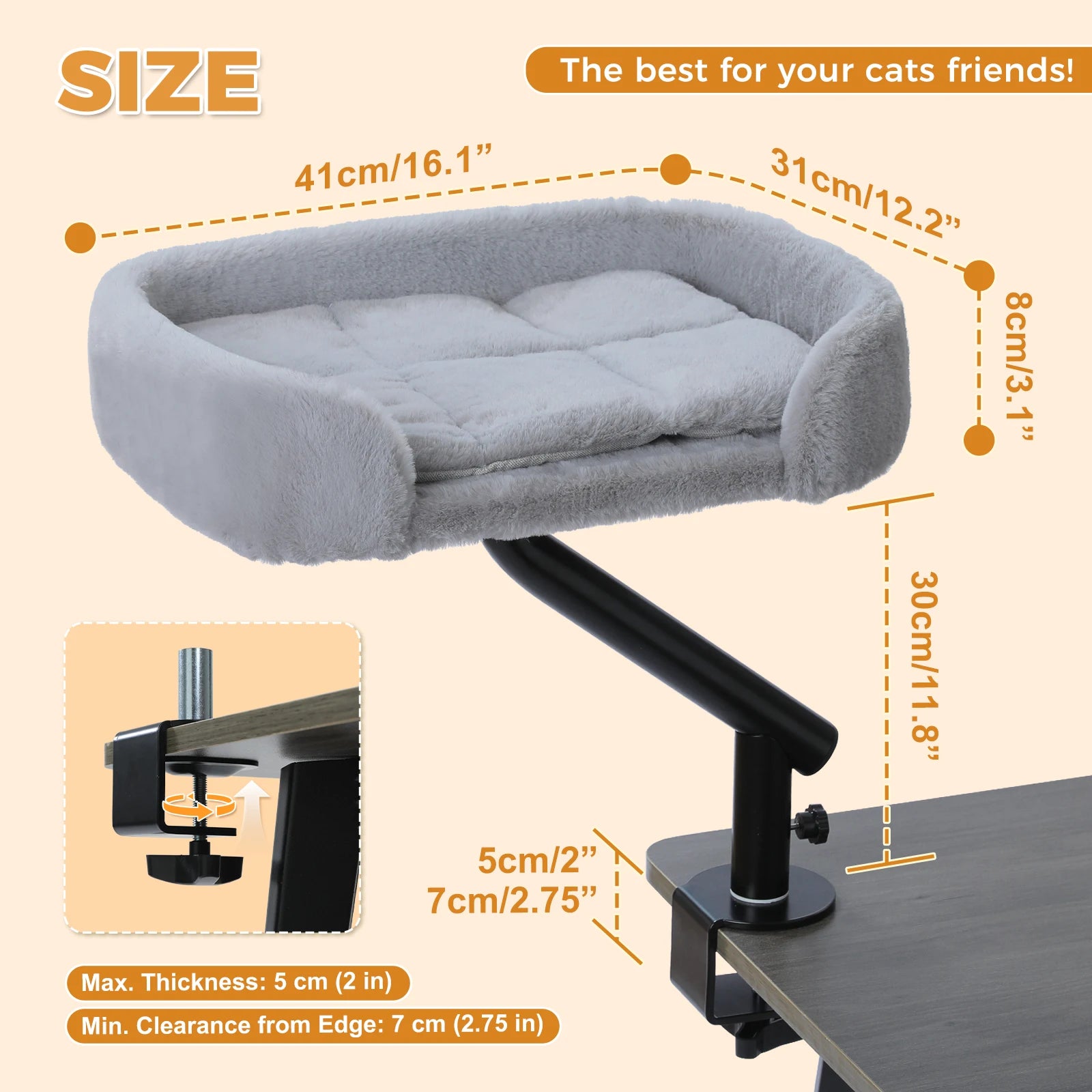 Cat Desk Bed, 360° Rotatable Cat Bed Stand for Indoor Cats, Adjustable Cat Basket, Cats Hammock for Table, Soft Cat Bed for Desk - Play Paws Toys