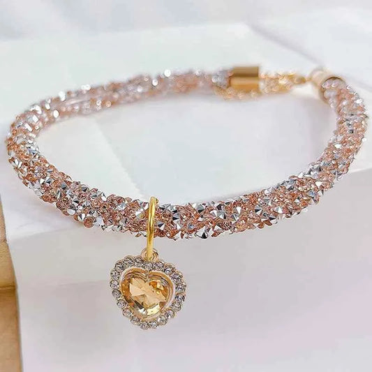 Crystal Cat Collar Heart Gem Pendant Party Rhinestone Necklace Adjustable Cats Puppy Chihuahua Wedding Pet Accessories