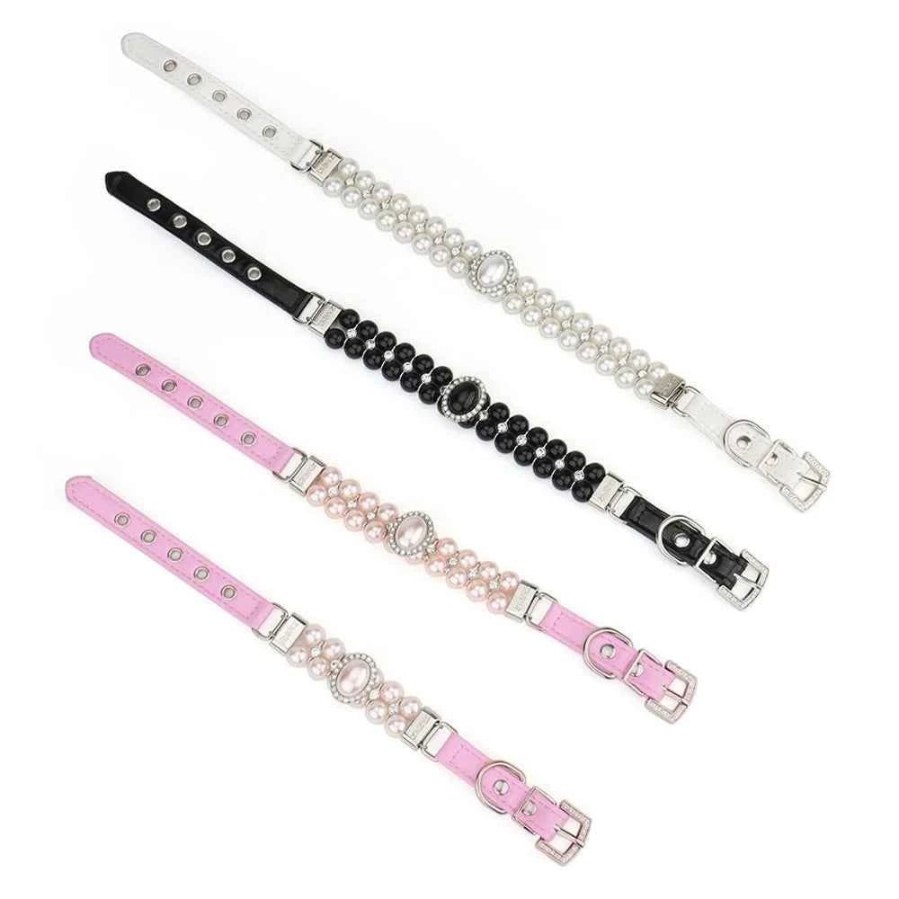 Artificial Pearls Cat Collar Rhinestone Small Dog Pet Collar Necklace Wedding Party Birthday Princess Valentine's Day Pet Gift