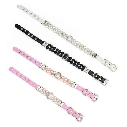 Artificial Pearls Cat Collar Rhinestone Small Dog Pet Collar Necklace Wedding Party Birthday Princess Valentine's Day Pet Gift