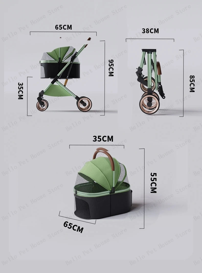 Detachable Pet Stroller Ultra-light Portable Outdoor Cat and Dog Stroller Aluminum Alloy Frame Four-wheel Shock Absorber - Play Paws Toys