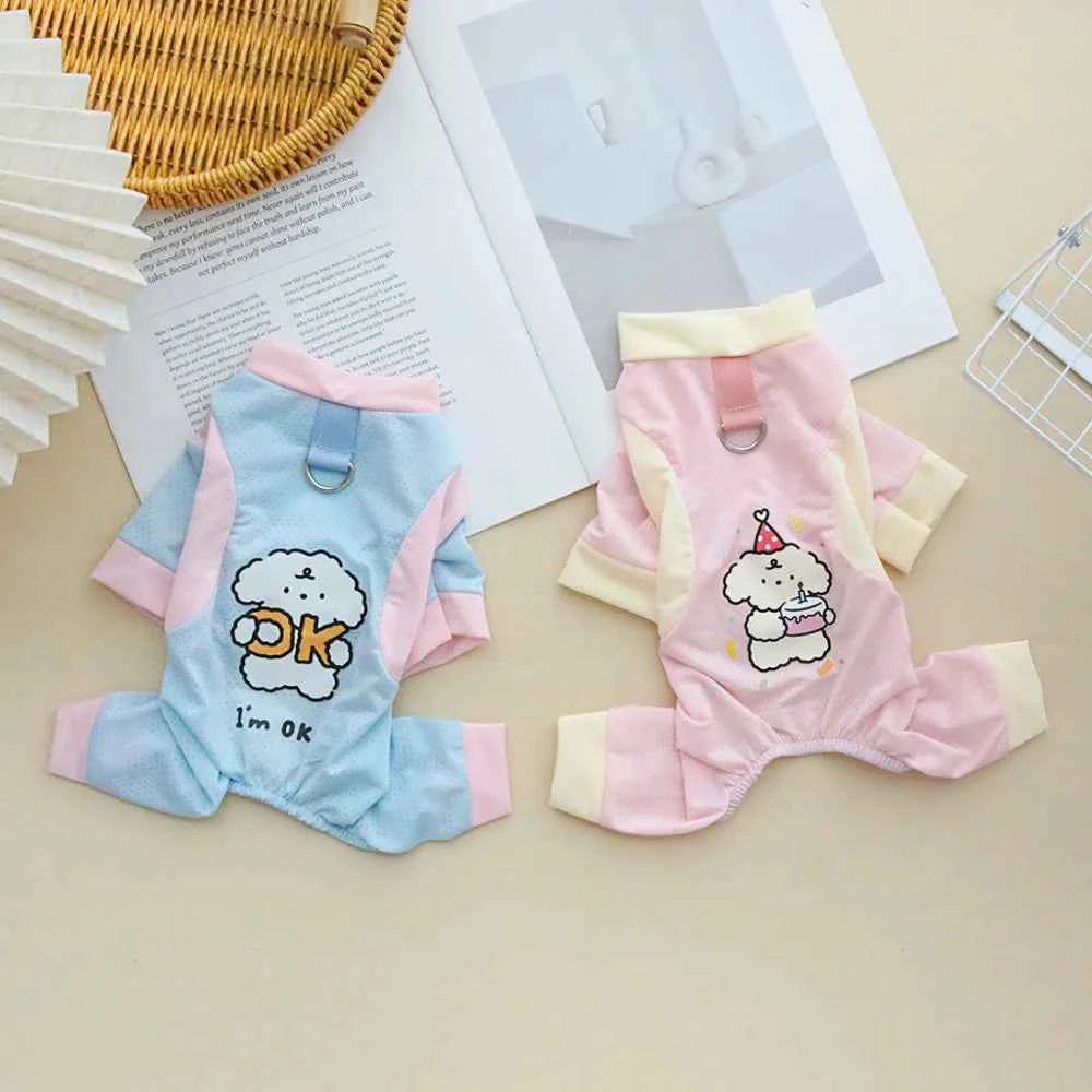Pet Cool Breathable Cool Clothes Cat and Dog Ice Silk Cooling Four Leg Clothes Strap Traction Rope Buckle Outdoor Dog Clothes