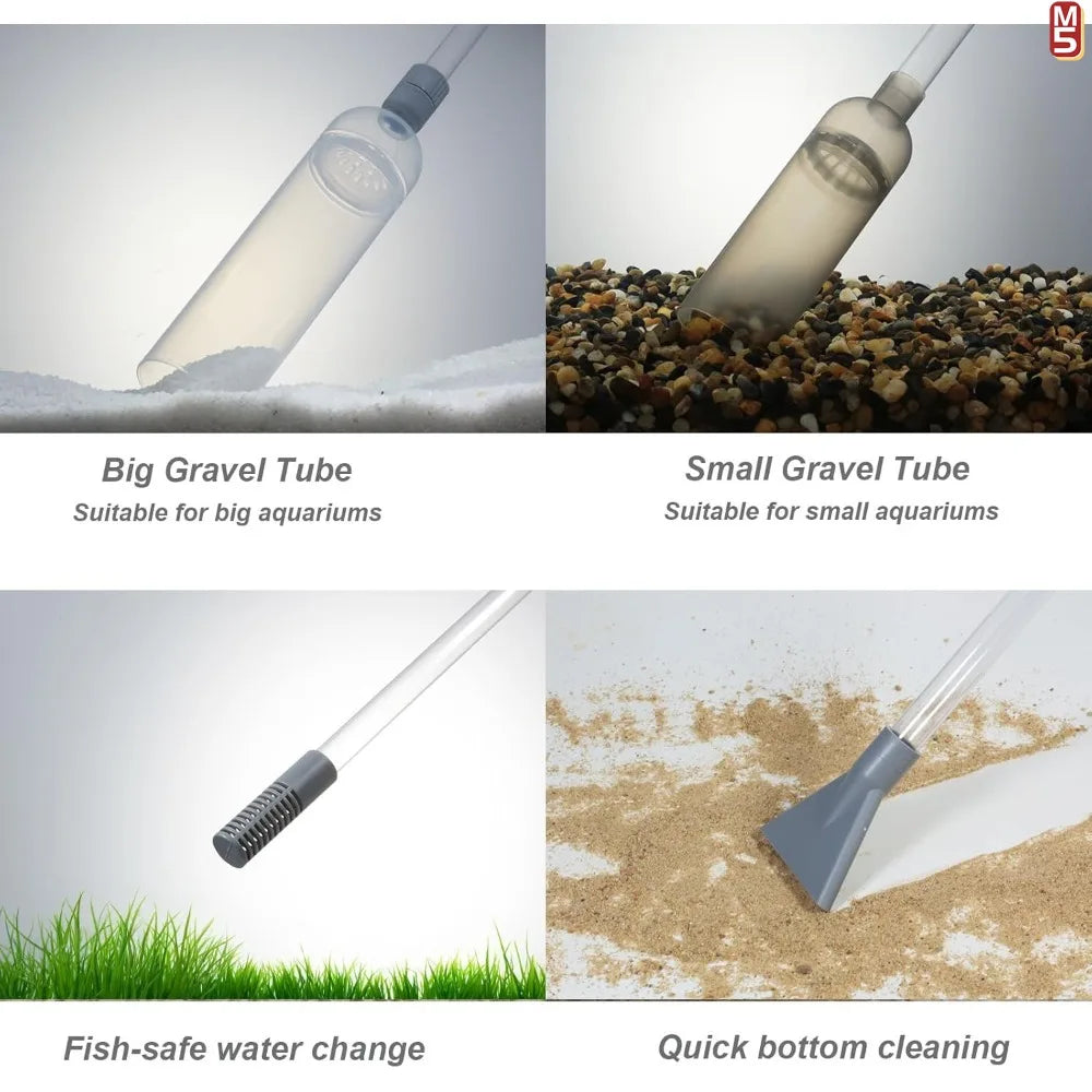 Aquarium Siphon Vacuum Cleaner Tool Set for Large Fish Tank Gravel/Sand Cleaning Water Change with Extension Tube, Fast and Easy