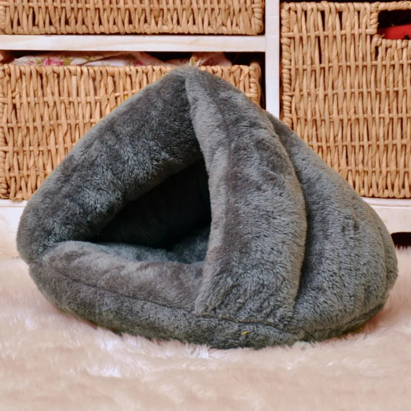 Triangle Pet Dog Kennel Mat Winter Warm Plush Cat Bed House Thickened Sleeping Bag for Small Dogs Cats Pets Supplies Accessories - Play Paws Toys
