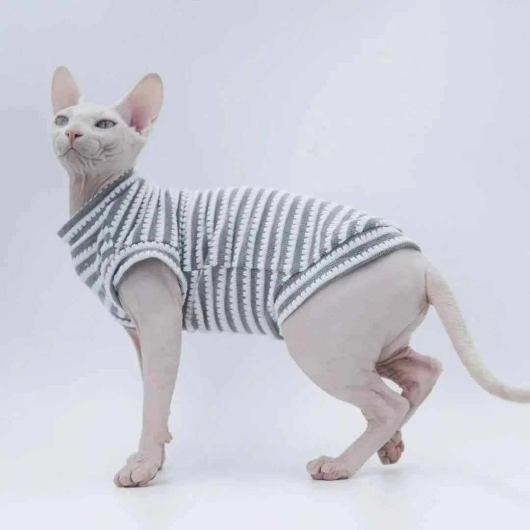 Cute Cat Clothes Summer Sphinx Striped Bottoming Shirt Kittens Vest For Sphynx Cat Breathable Pet Clothing DovenRex Costume