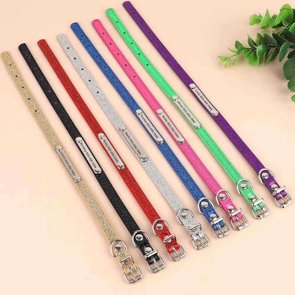 Personalized Cat Collar Bling PU Leather Cat Collars Free Custom Pet Puppy Kitten ID Necklace Adjustable for Cats Small Dogs