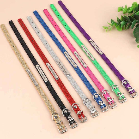 Personalized Cat Collar Bling PU Leather Cat Collars Free Custom Pet Puppy Kitten ID Necklace Adjustable for Cats Small Dogs