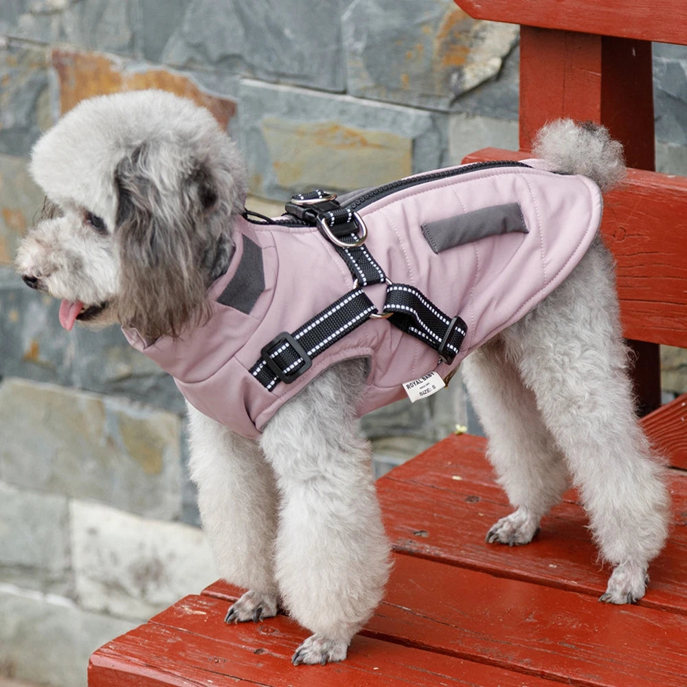Pet Dog Wind Breaker with Dual D Leash Vest Dog Jacket Warm Dog Hoodie Warm Dog Clothes