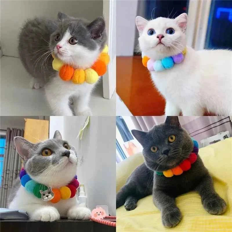 Pet Dog Bow Tie Rainbow Flower Hair Ball Necklace Cat Collar Pet Dog Cat Bowties Neckties Dog Grooming Accessories