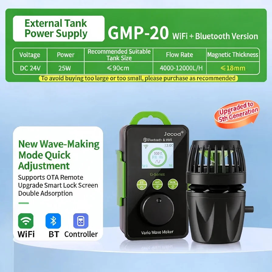 Jecod Jebao New GMP Series Cordless Aquarium Vario Wavemaker Pump WIFI Bluetooth APP Controlled for Marine Coral Reef Fish Tank