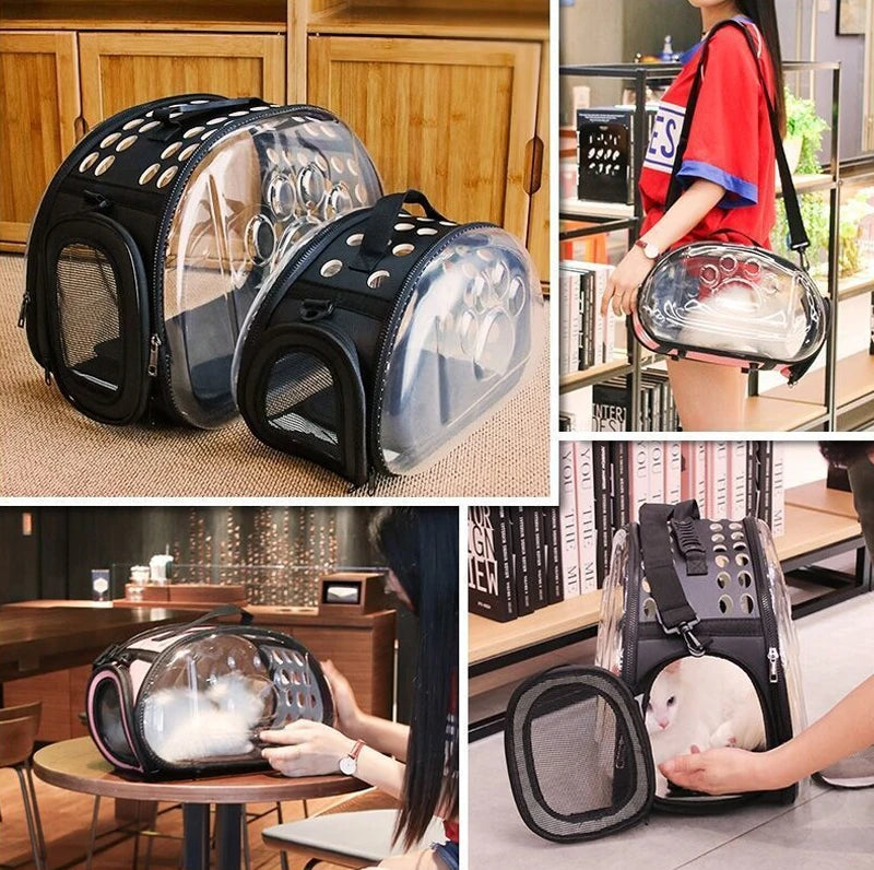 Transparent Foldable Outdoor Pet Travel Carrier Bag Handbag Puppy & Kitten Capsule Transparent Portable Shoulder Strap Bag - Play Paws Toys