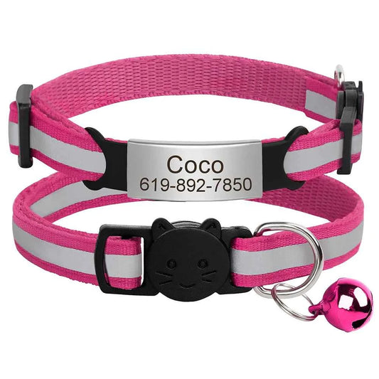 Customized Cat Collar Reflective Cat Collar Free Engraved Puppy Kitten Pet ID Nameplate Necklace With Bell Anti-lost For Cats