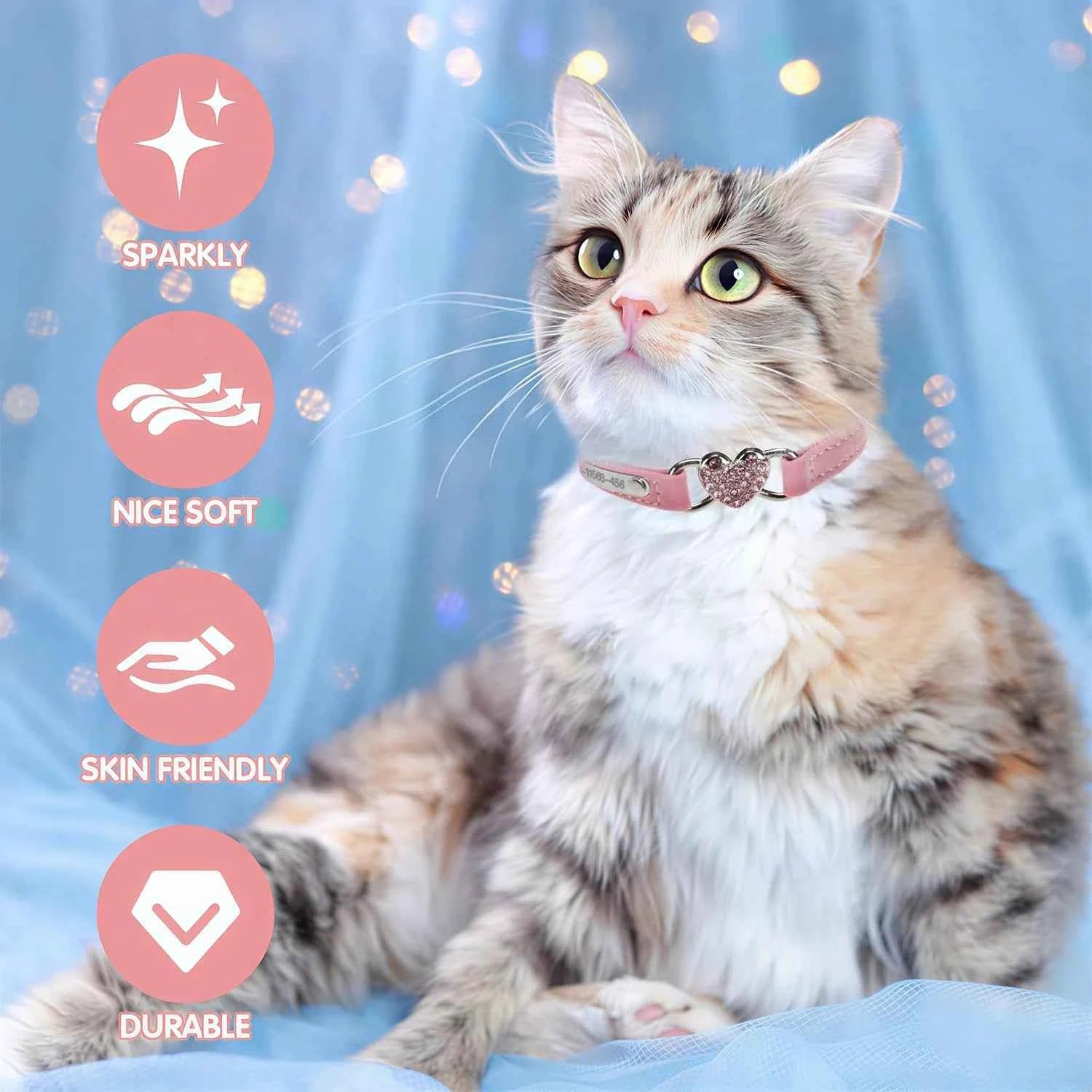 Personalized Heart Shaped Cat Collar With Bell Safety Elastic Adjustable Collar Soft Velvet Cat Crystal Collar for Kitten Puppy