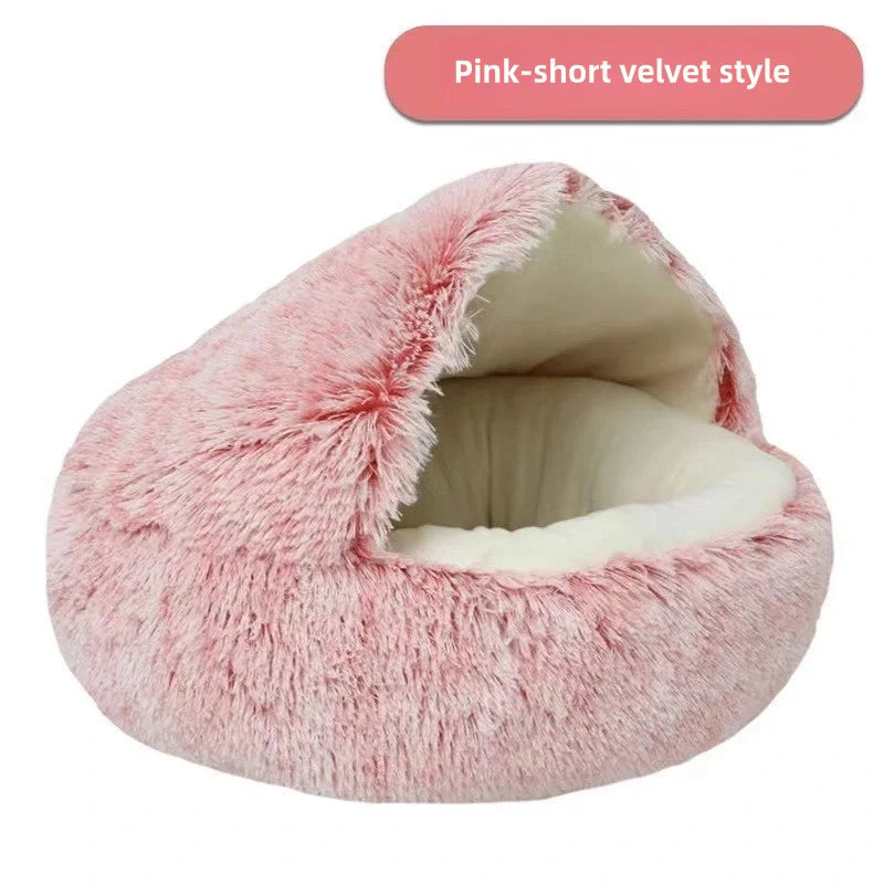 Autumn and Winter soft plush pet bed and pet bed Winter warm and cold plush comforter nest Shell cat nest semi-enclosed cat nest - Play Paws Toys