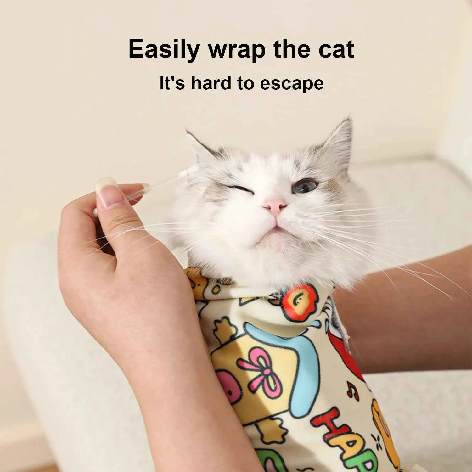 Cat Warm Wrap Self-Adherent Cat Swaddle Burrito Wrap Anti-Bite Anti-Scratch Anti-Escape for Medicine Nail Clipping Pet Tool