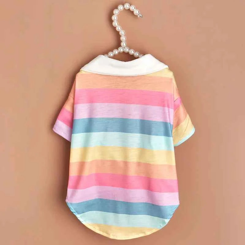 New summer puppy striped short sleeves Dog Vest Trendy Internet Celebrity POLO Shirt Store Cat Pet Clothes Lightweight Sunscreen