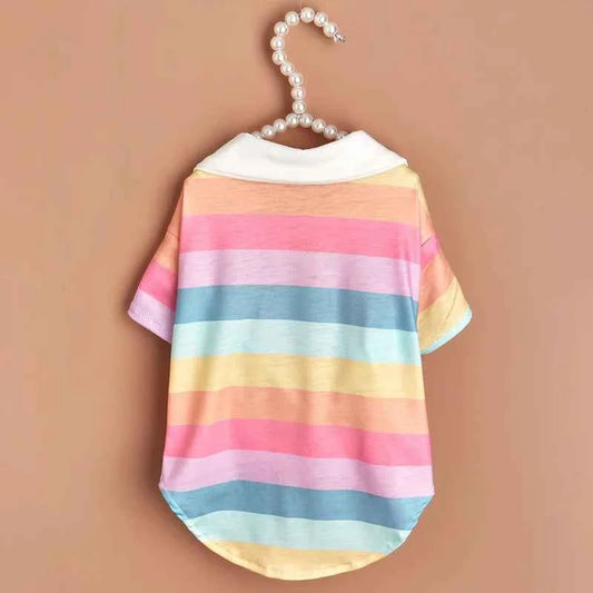 New summer puppy striped short sleeves Dog Vest Trendy Internet Celebrity POLO Shirt Store Cat Pet Clothes Lightweight Sunscreen