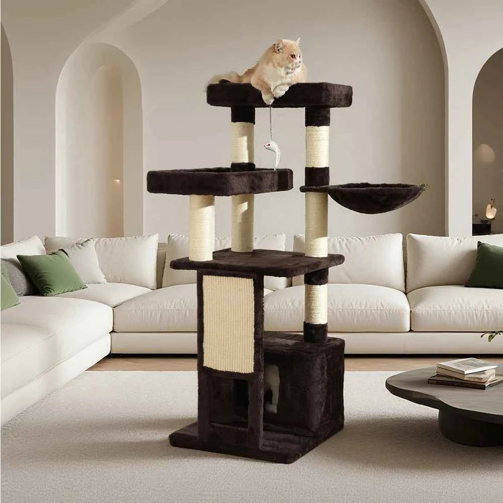 51 In Multi-Level Cat Tree Tower Space Saving Indoor Cat Playhouse with Scratching Board Cozy Condo Durable Plywood Construction