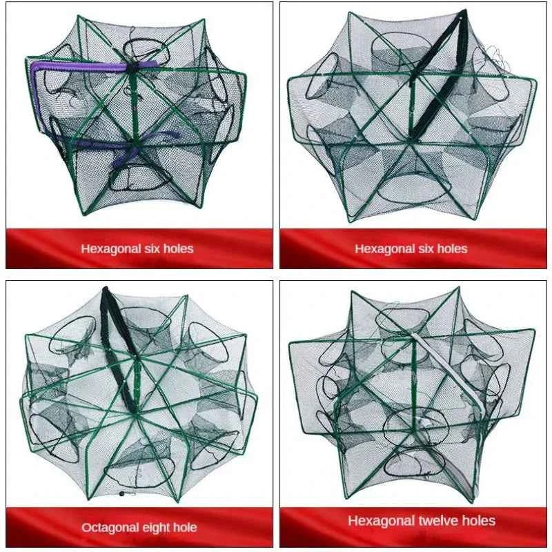 Fishing Net Mesh Folded Hexagon Octagon 8 Hole Hand Fishing Net Casting Nets Crayfish Shrimp Catcher Tank Trap Cage Mesh Tool