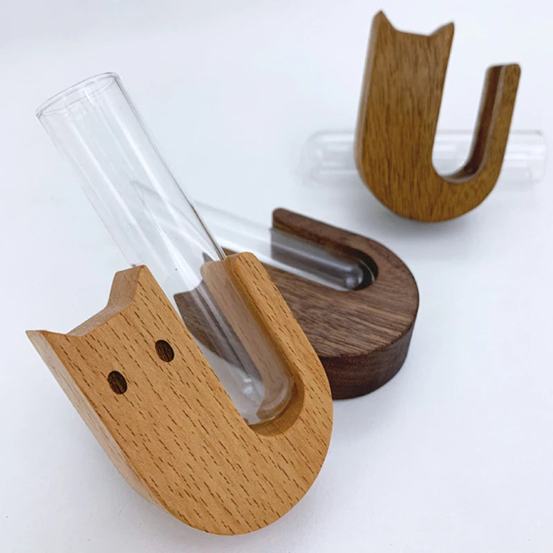 1pc Cat Whisker Vase Pet Whisker Vase Fridge Magnet Wooden And Glass Pet Hair Beard Collector Pets Souvenir Gift Home Decor - Play Paws Toys