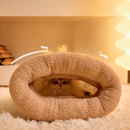 Warming Plush Cat Sleeping Bag: Enclosed Snuggle Sack with Burrow Entry for Winter - Cozy Fuzz Sleeping Bag for Anxious Cats - Play Paws Toys