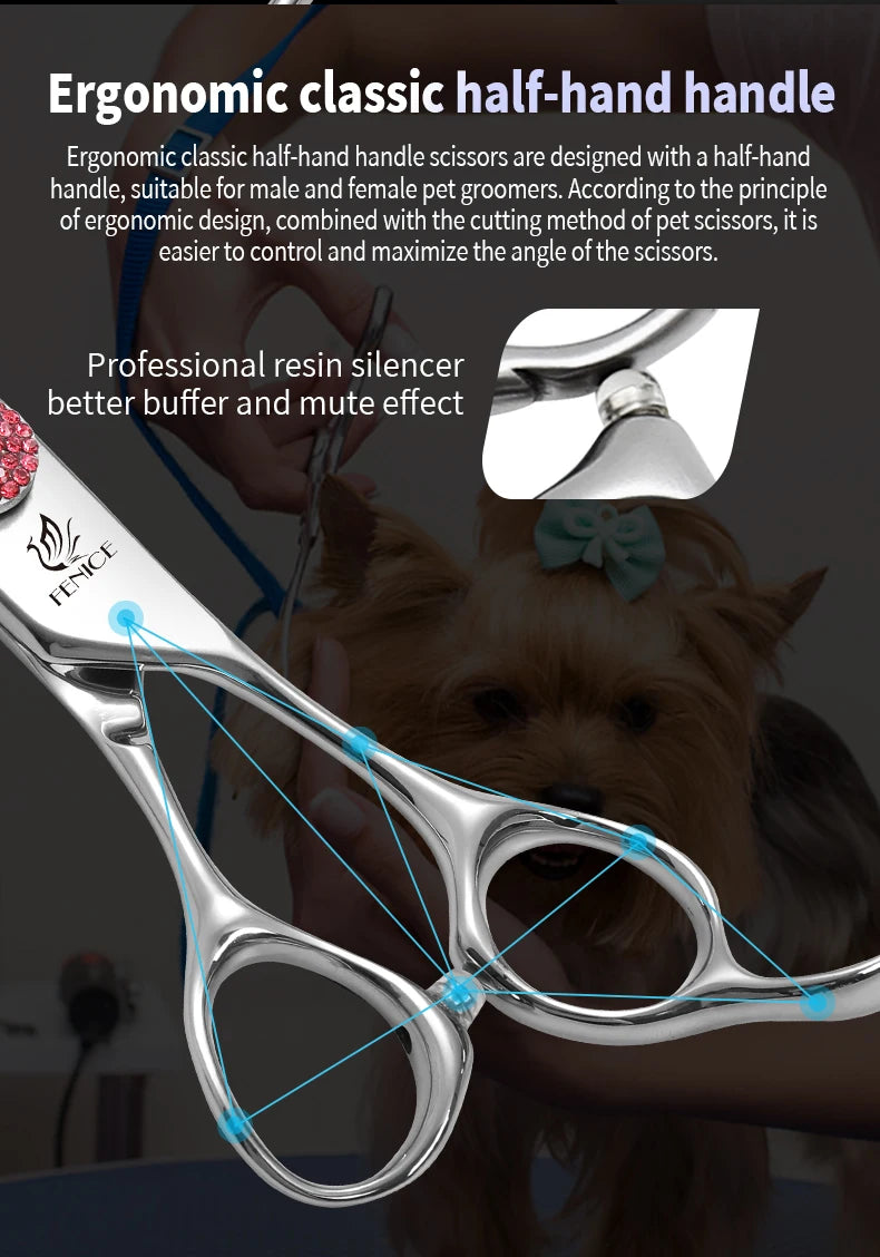 Fenice 6.5/7.0 inch High-end JP440C Alloy Steel Diamond Screw Grooming for Dogs Scissors Shears Kit for Dog Groomers