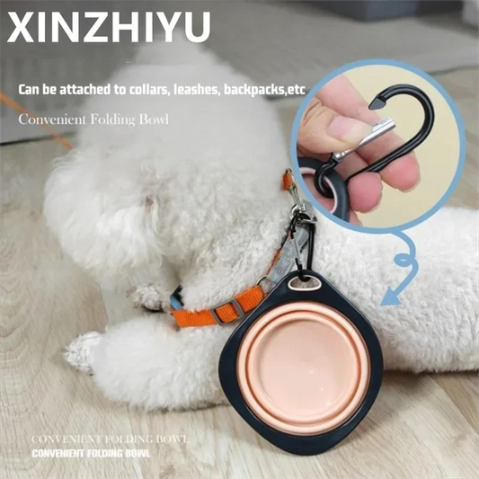 Portable Folding Pet Food Bowl Cat Dog Silicone Collapsible Feeder Bowl Travel Outdoor Puppy Water Container With Hook 320ml