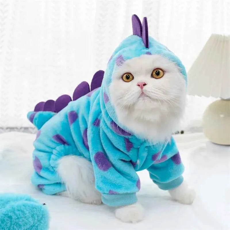 Cozy Fleece Pet Hoodie - Cute Dinosaur Costume for Small Dogs & Cats, Hand-Washable, Perfect for Fall/Winter