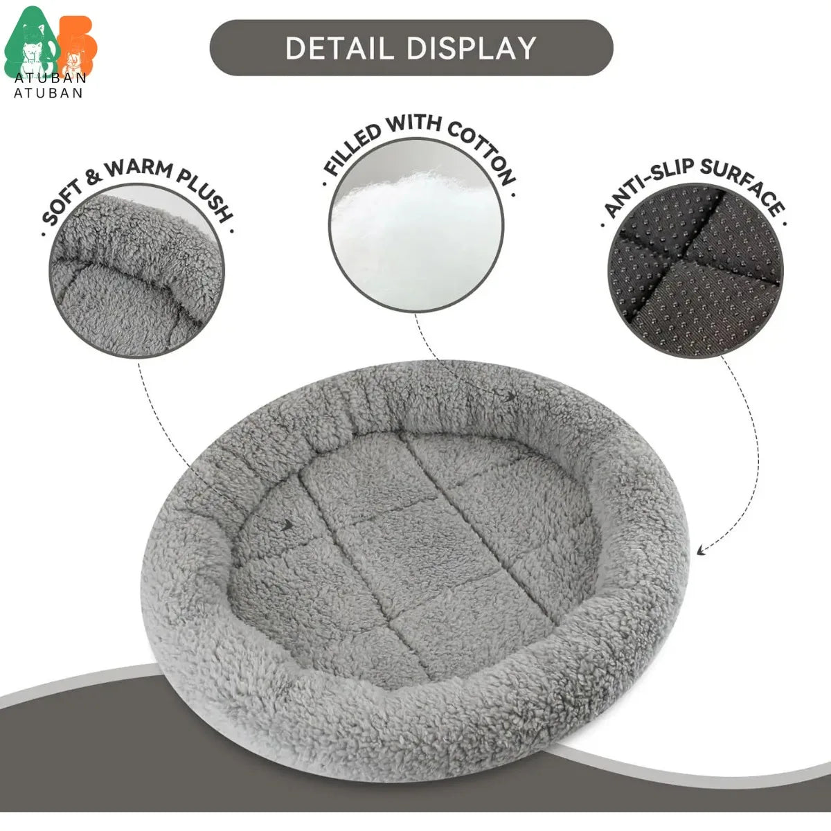 ATUBAN Cat Bed for Indoor Cats, Round Cat Bed for Curl Sleep Basic Pet Mat Wahable Bed for Small Puppy Cats Rabbit, Medium - Play Paws Toys
