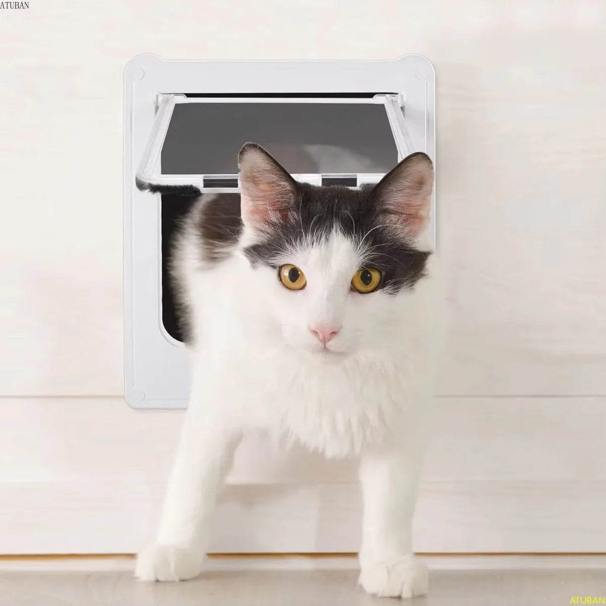 Interior Cat Door 4 Way Rotary Lock Magnetic Closure Indoor Pet Door for Up to 20lbs Cats and Doggie Weatherproof Large Cat Door