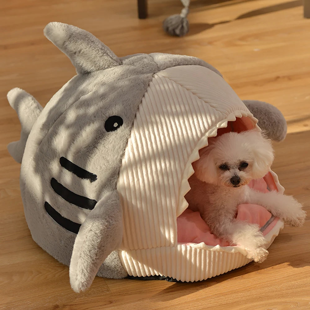 Winter Warm Pet Beds Shark Cat Mat Semi-Closed Pillow Puppy Nest Thicken Kittens Basket Cushion Pillow Mat Dogs Cats House Goods - Play Paws Toys