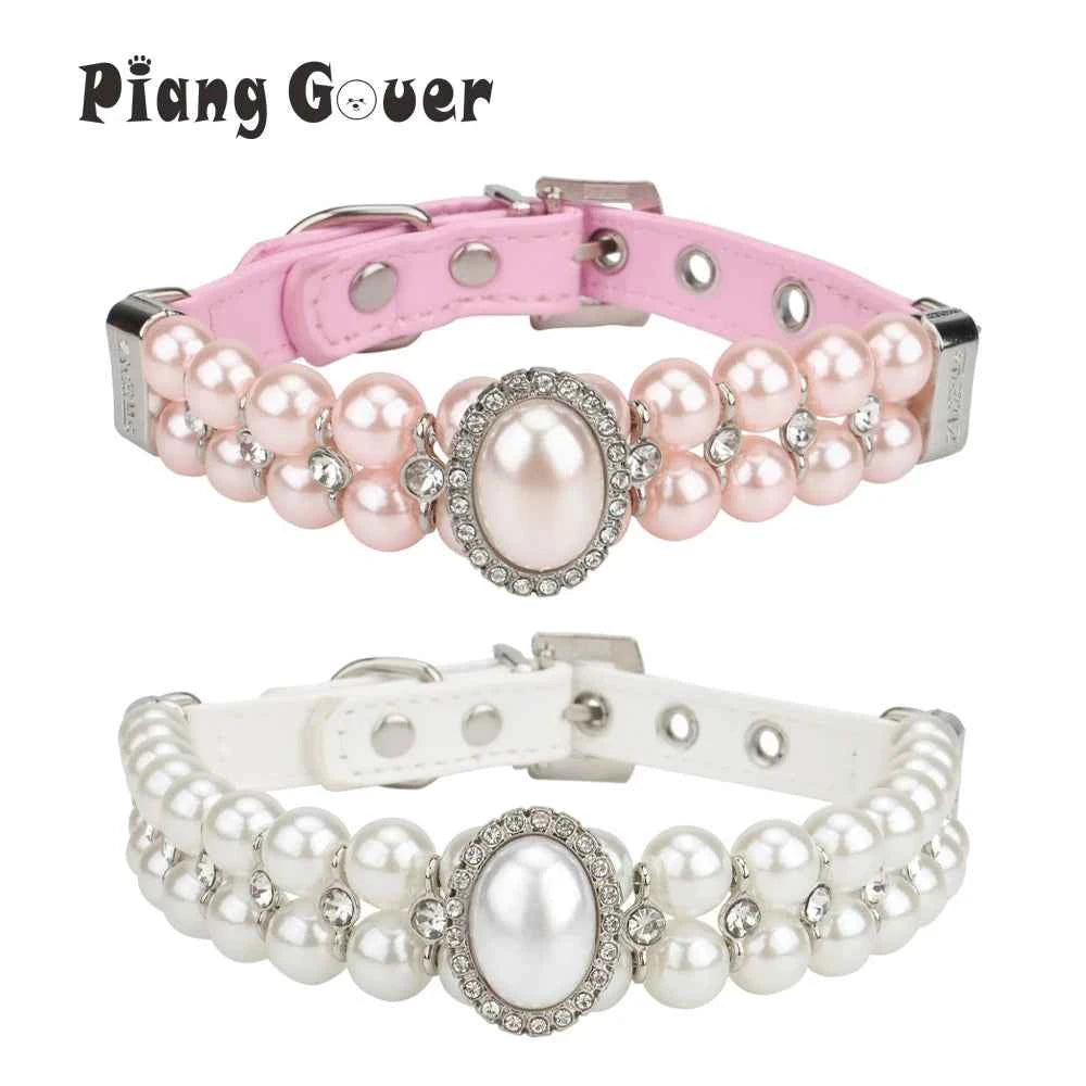 Artificial Pearls Cat Collar Rhinestone Small Dog Pet Collar Necklace Wedding Party Birthday Princess Valentine's Day Pet Gift