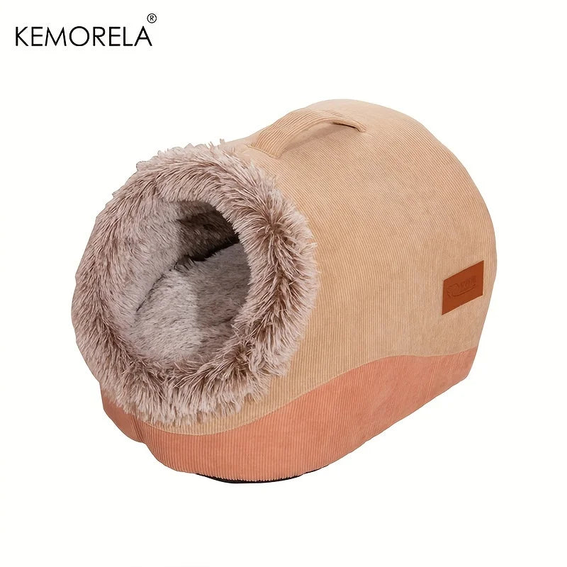 KEMORELA Striped Long-Haired Portable Bed And Comfortable Cat Bed Plush And Safe Indoor Pet HouseSuitable For Cats And Dogs - Play Paws Toys