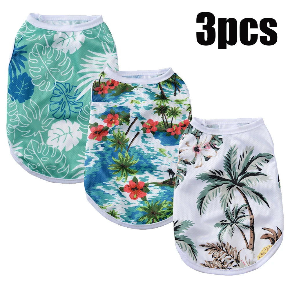 Summer Cat Clothes 3PCS Pet Cooling Vest Set for Puppy Kitten Soft Breathable Lightweight Cats Apparel Hawaiian Style Shirts