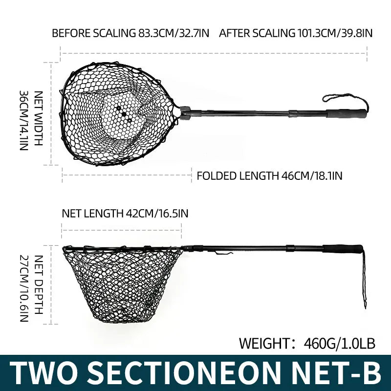 ShareShark Ultra-light portable soft rubber net with aluminum alloy handle, foldable fly fishing landing net fishing tool access
