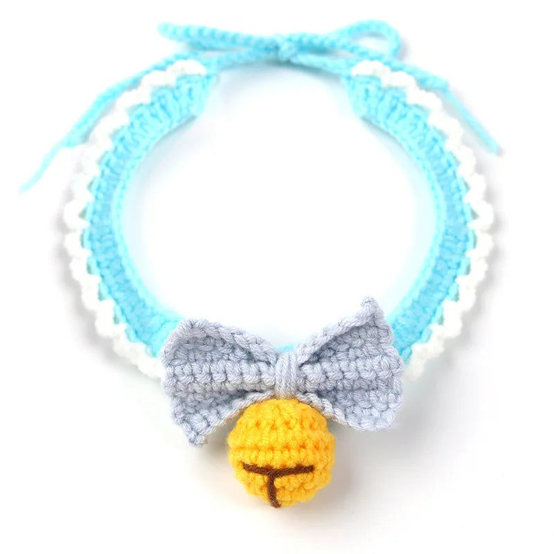 Knitting Pet Collars Cute Bow Bell Shape Knitted Scarf Handmade Dog Cat Collar Crochet Tie Adjustable Necklace Pet Accessories