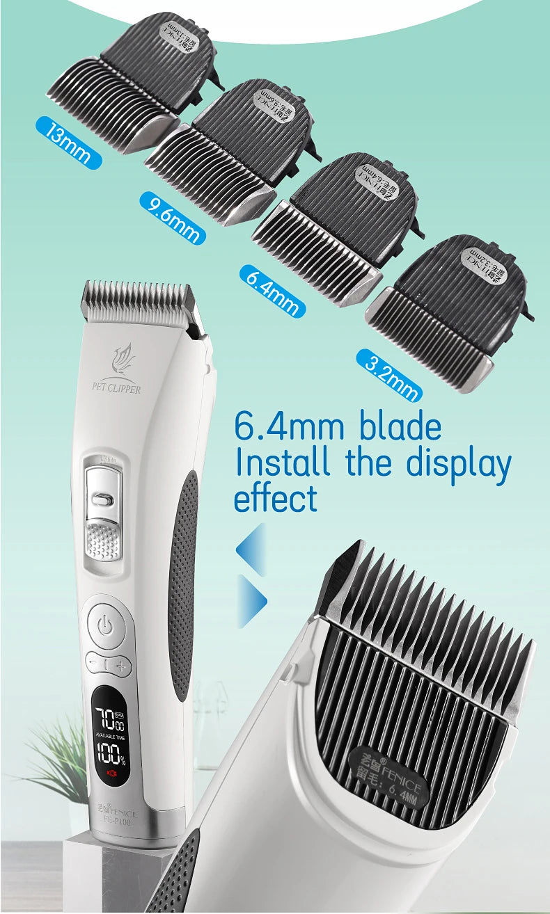 Fenice Clipper Dogs Professional LCD Screen Pet Cat Clippers Electrical Grooming Trimmer Rechargeable Haircut Machine Animals