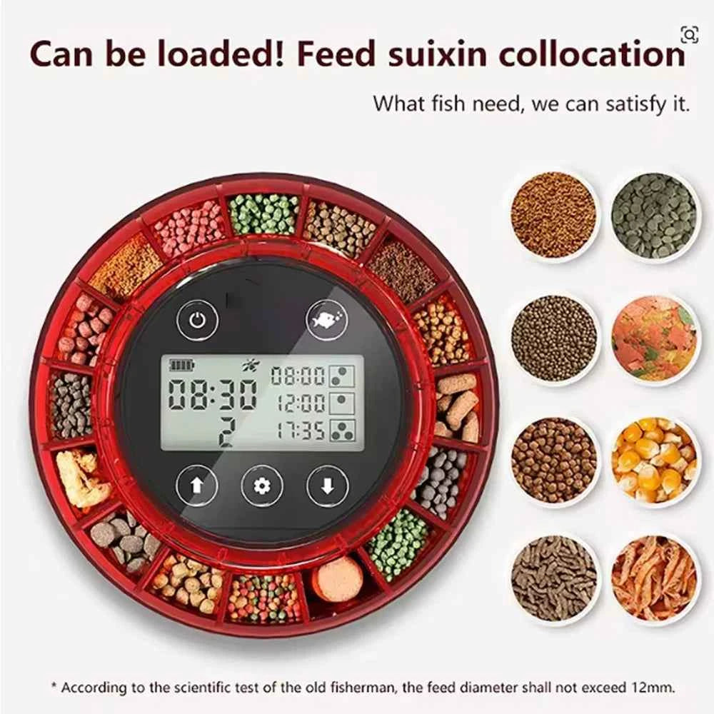 ZYfeedr Automatic Fish Feeder Aquarium Automatic Food Dispenser USB Rechargeable Auto Fish Food Dispenser with Timer LCD Display