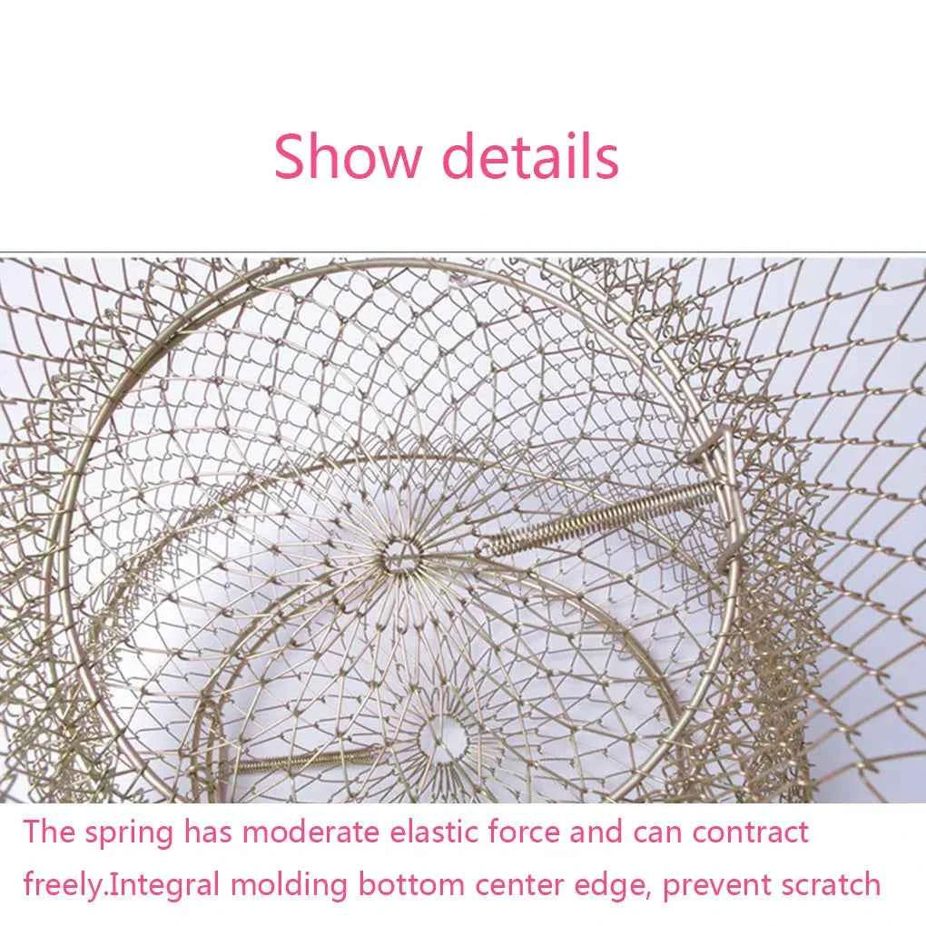 Lobster Mesh Fishing Net Prawn Crab Cage Folding Trap Net Foldable Metal Wire Fish Shrimp Basket