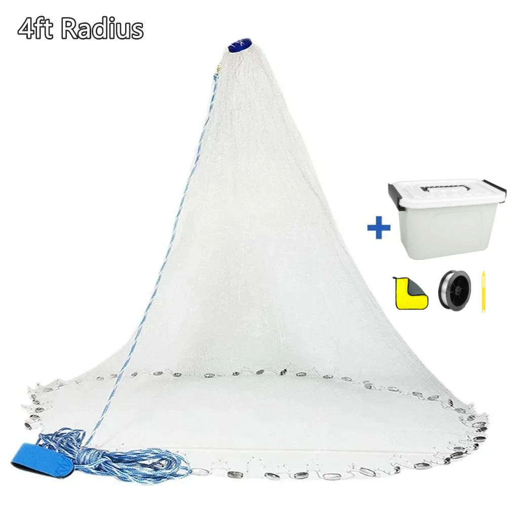American Saltwater Fishing Cast Net for Bait Trap Fish 3/4/5/6/7/8/9/10ft Radius Casting Nets with Heavy Duty Zinc Sinker Weight