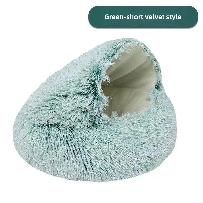 Autumn and Winter soft plush pet bed and pet bed Winter warm and cold plush comforter nest Shell cat nest semi-enclosed cat nest - Play Paws Toys