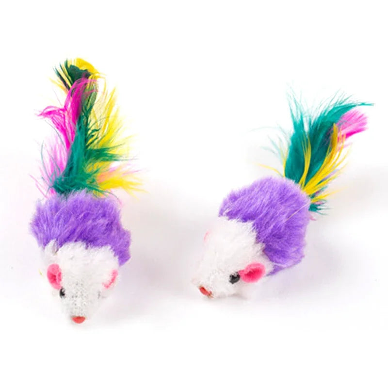 1PC Cat Interactive Cute Soft Wool Fake Mouse Colorful Feathers Fun Play Training Cat Kitten Pet Supplies