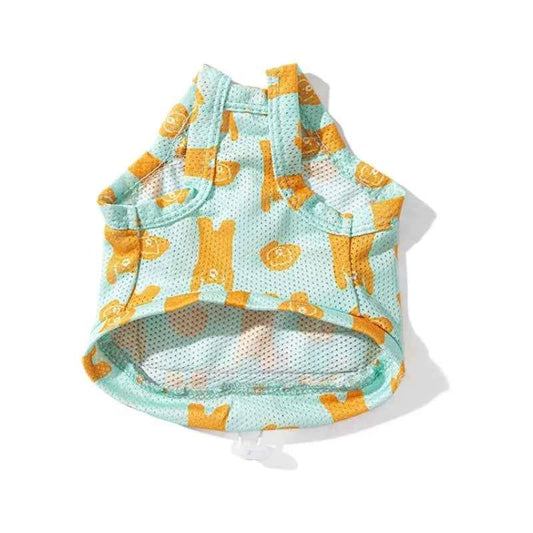 Summer Mesh Dog Clothes Stretchy Bear Traction Cooler Pet Beach Sun Vest Poodle Fashion Sling with Hat XS-XL