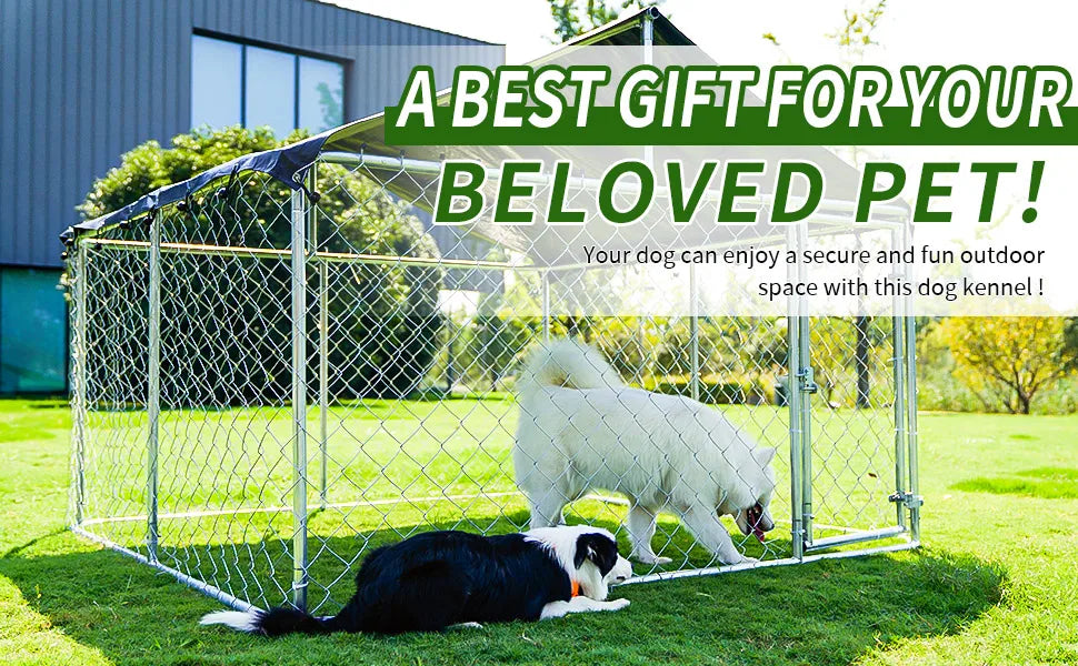 Outdoor Dog Fence, Heavy Duty Dog kennel, Pet Cage, Mesh Dog Cage Steel Fence with Safety Lock