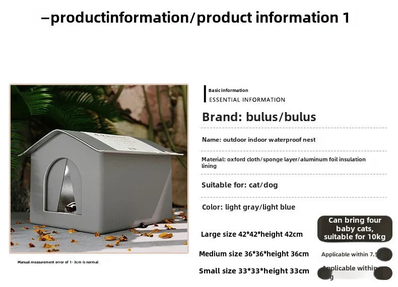 Stray Cat dog House Waterproof Outdoor Winter Warm Pet Cave Sleeping Beds Home Foldable Washable for Small Dog Puppy Supplies - Play Paws Toys