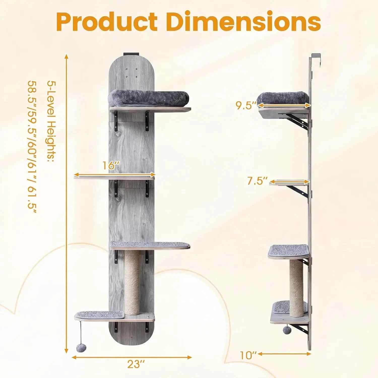 Door Mounted Cat Tree, 58.5-61.5 Inches Height Adjustable Hanging Cat Climber with Scratching Post, Detachable, Customized