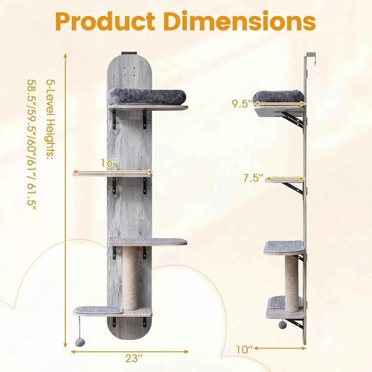 Door Mounted Cat Tree, 58.5-61.5 Inches Height Adjustable Hanging Cat Climber with Scratching Post, Detachable, Customized