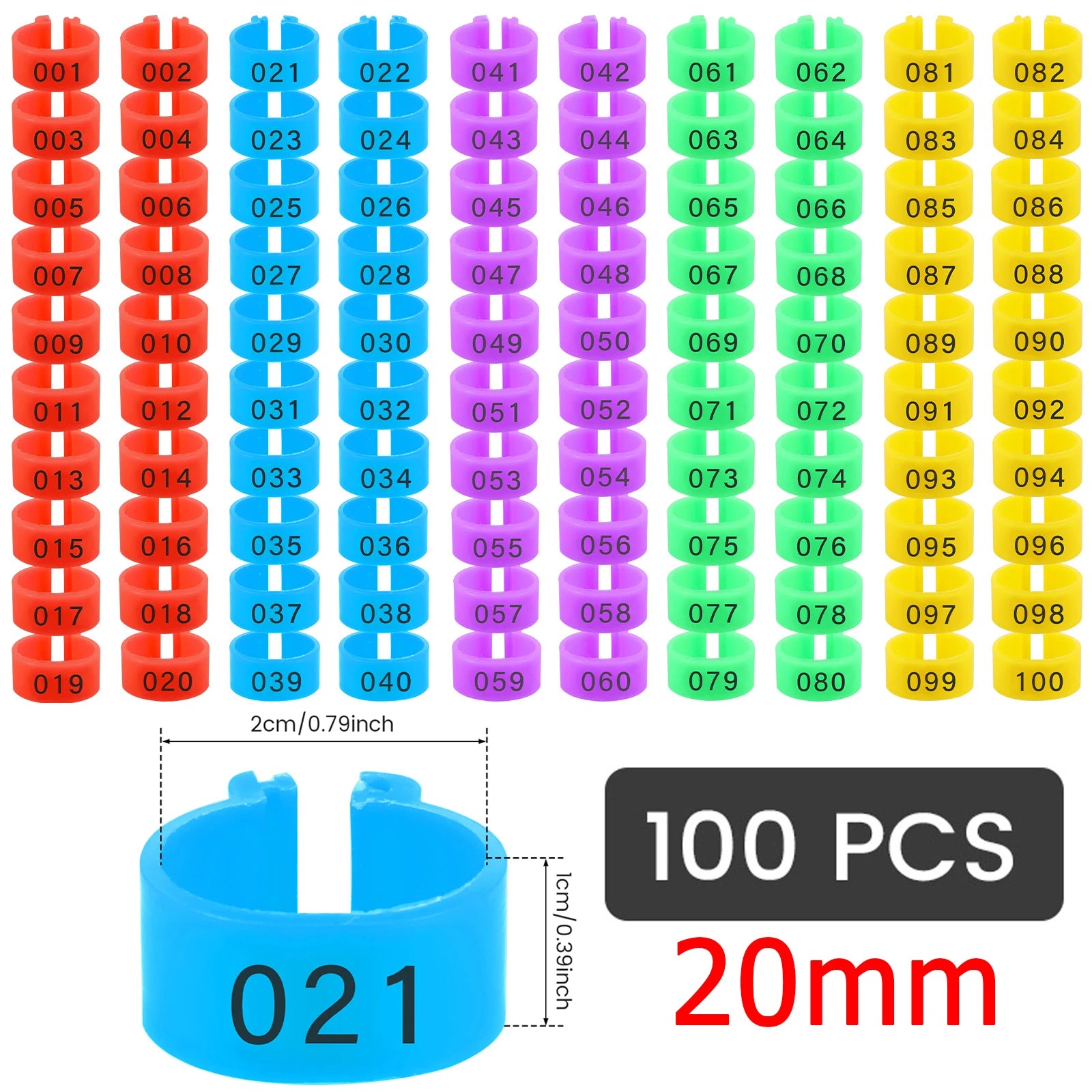 100pcs Chicken Leg Ring Colorful Plastic Band Foot Ring Bird Identification Numbered Poultry Leg Tags Buckle for Duck Goose